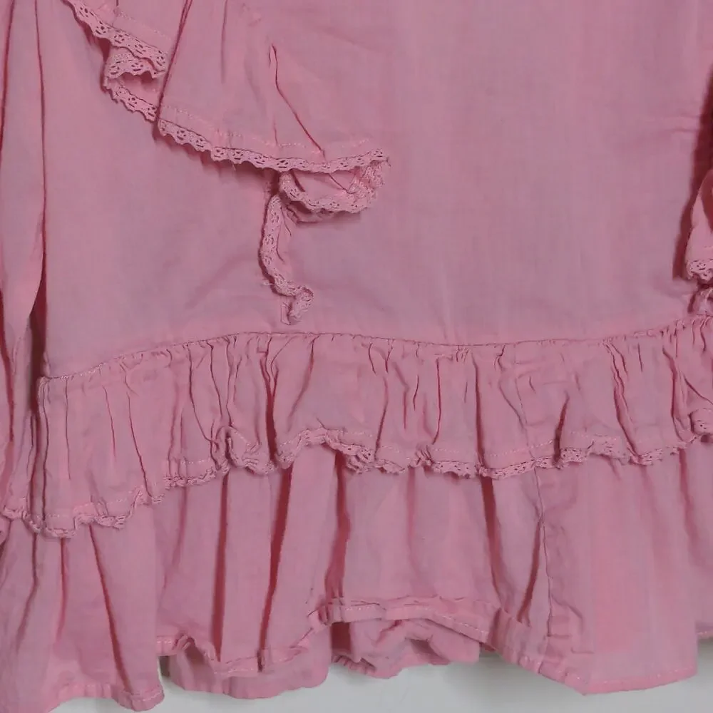 Farm Rio Puff-sleeve Ruffle Cotton Blouse In Pink – Size M– NWT